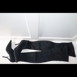 Sergio Rossi black suede knee-high boots